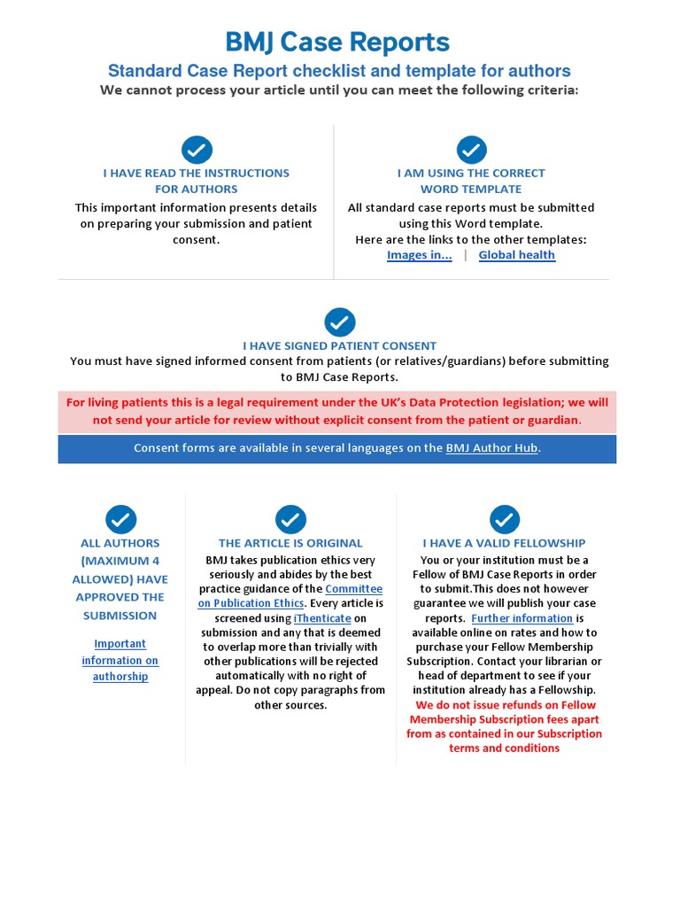 Standard Case Report Checklist and Template For Authors PDF Medical