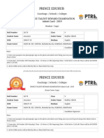 Prince Eduhub: Prince Talent Reward Examination Admit Card - 2019