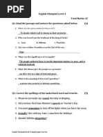 English Olympiad Level 4 Total Marks: 45 Q1. Read The Passage and Answer The Questions Asked Below.