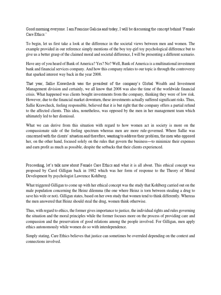 An Analysis of Female Care Ethics Its Origins, Key Concepts, and Relationship to Moral