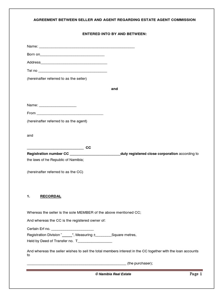 Agreement Estate Agent Commission CC Sale | PDF | Deed | Interest