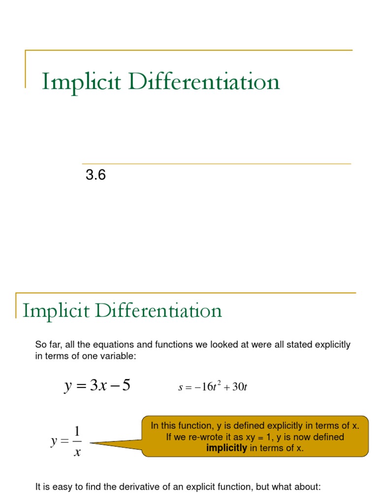 Implicit Differentiation Pdf Tangent Derivative
