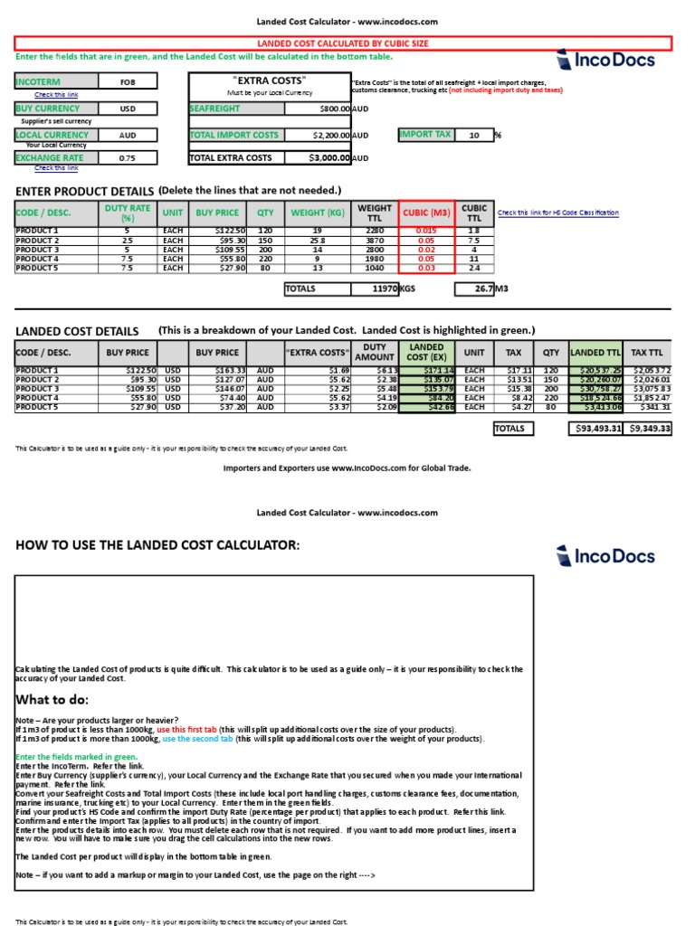 Landed Cost Calculator Guide | PDF | Exchange Rate | Imports