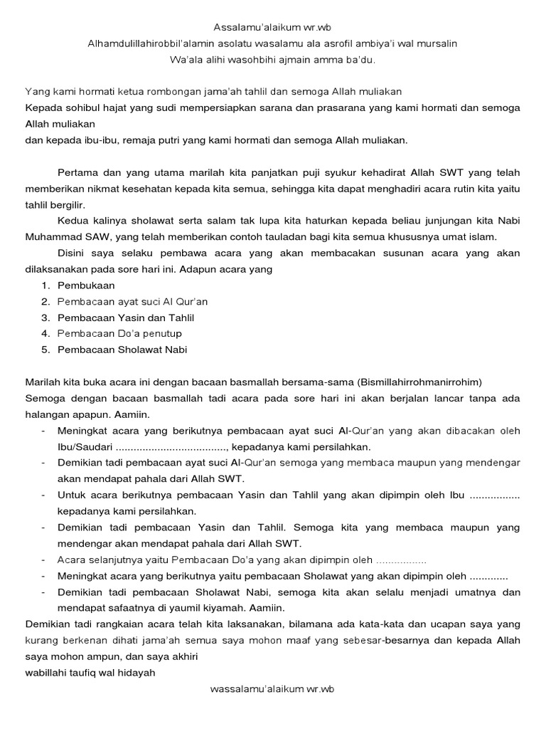 Pembawa Acara Yasin Tahlil Terbaik Kumpulan Contoh Teks Mc