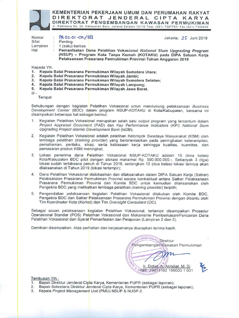 Surat Petunjuk Pencairan Dan Pelaksanaan Pelatihan Vokasional Nsup Kotaku