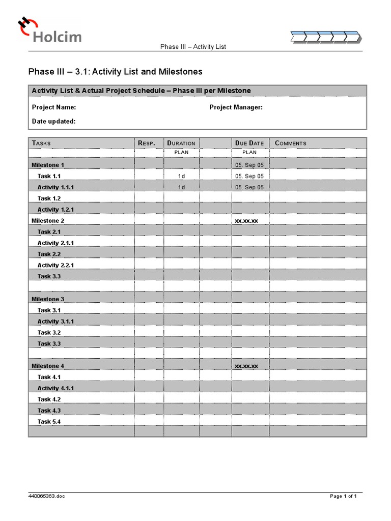 Phase III Project Activity List | PDF