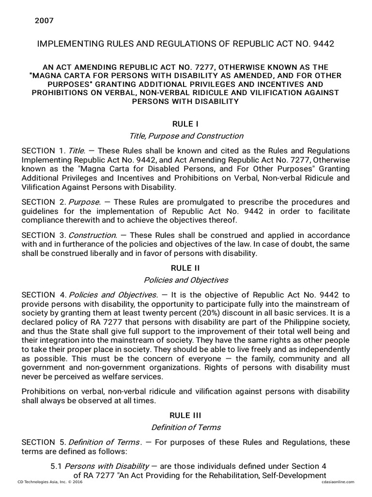 5.4 IRR - RA 9442 - Magna Carta of PWD | PDF | Identity Document | Hotel
