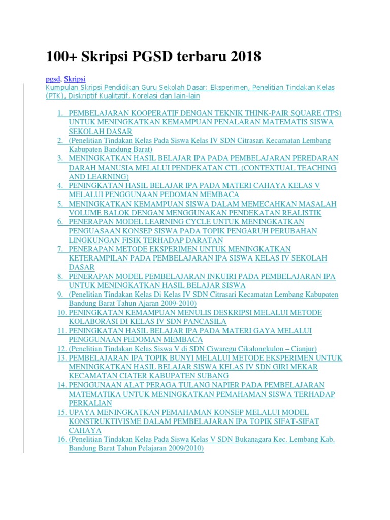 100 Skripsi Pgsd Terbaru 2018