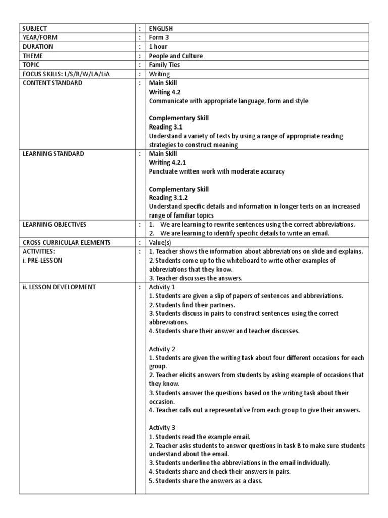Writing Lesson Plan CEFR (FORM 3) | PDF | Question | Learning