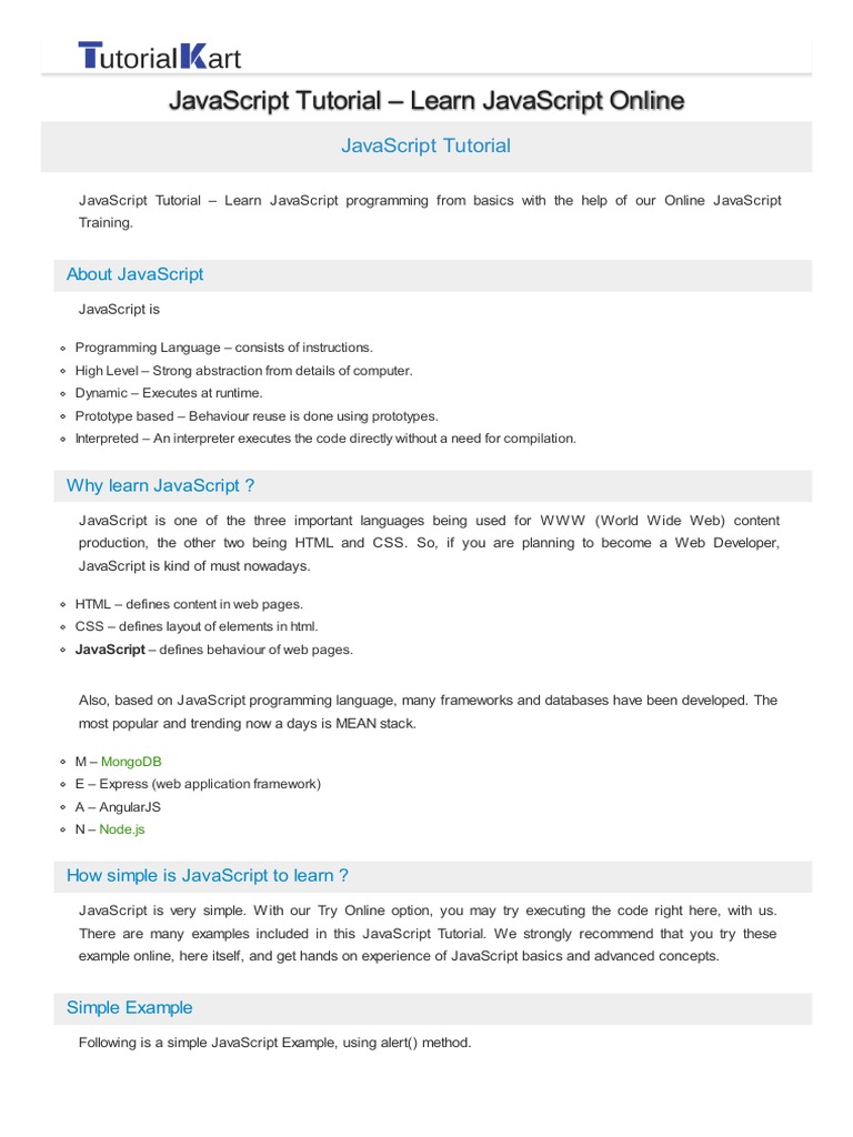Javascript Tutorial PDF | PDF