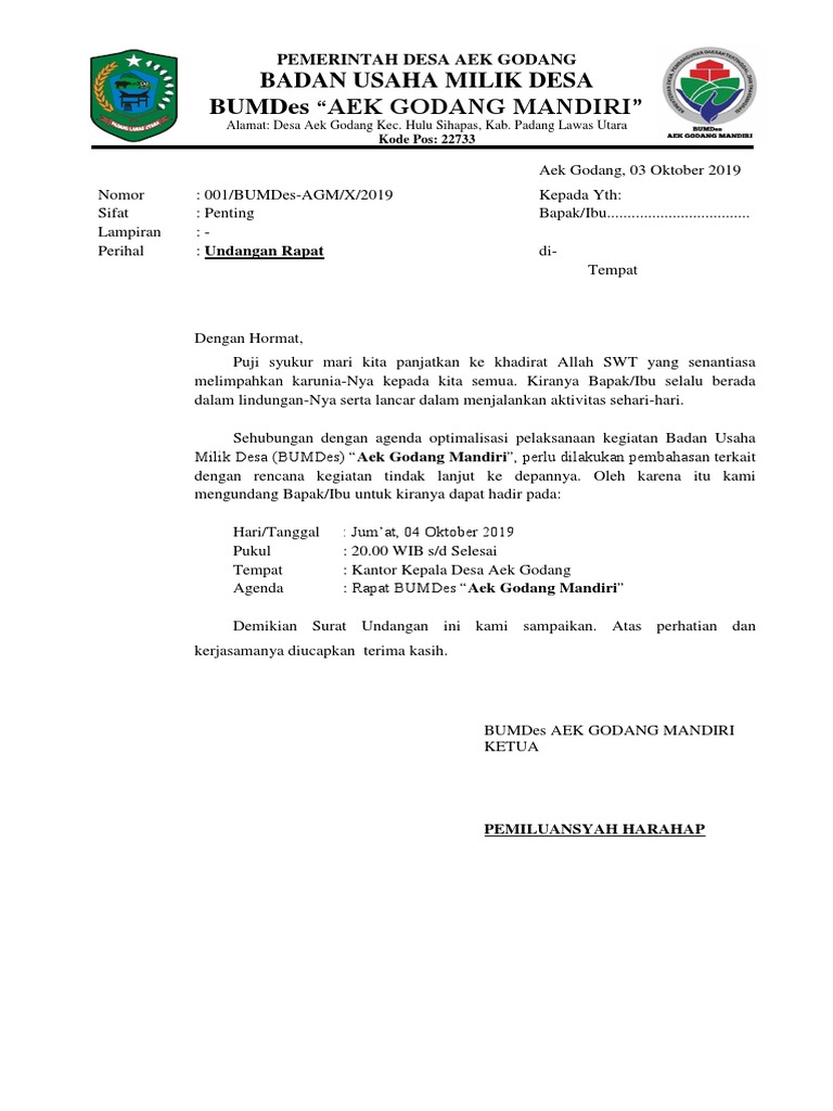 Contoh Undangan Rapat Koordinasi Desa