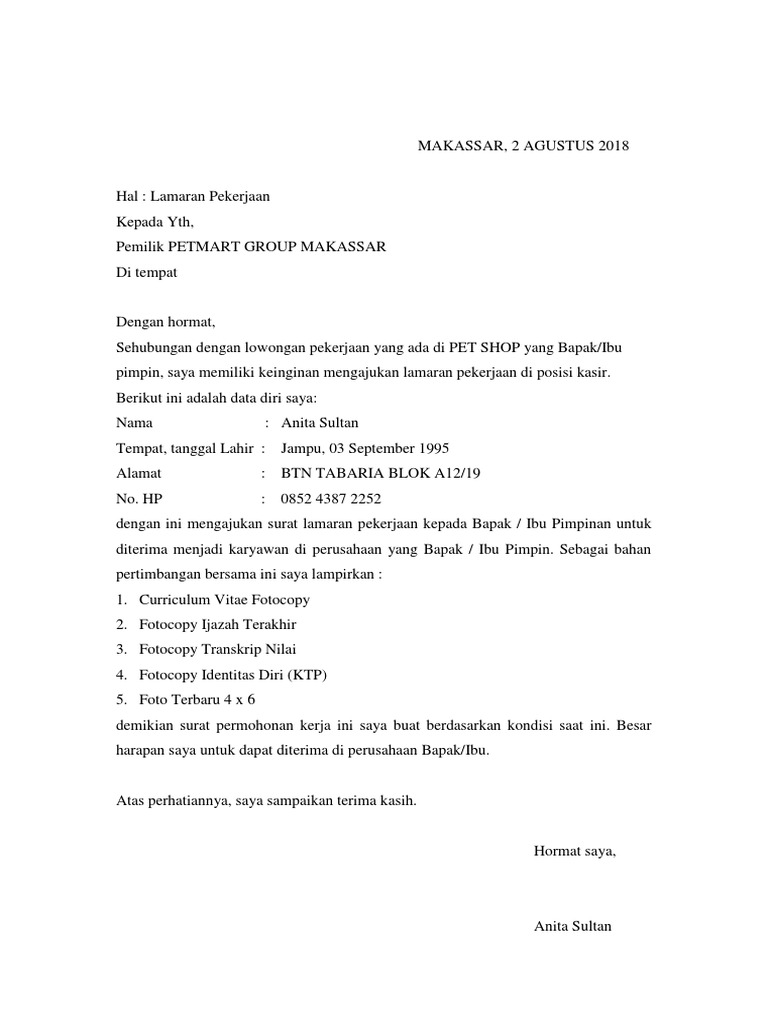 Download 89+ Contoh Surat Surat Lamaran Kerja Di Toko Gratis Terbaru
