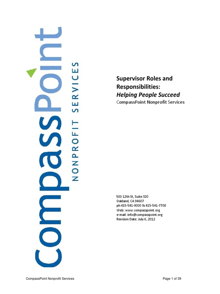 Supervisor Roles and Responsibilities Packet PDF PDF Goal