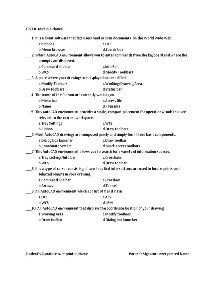 AutoCAD Multiple Choice Quiz | PDF | Computers