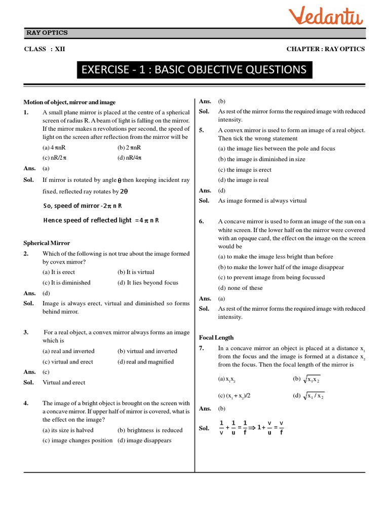 Ray Optics Notes Iitjee Lens Optics Glass Applications