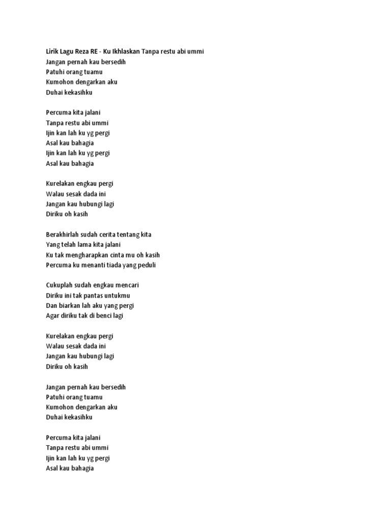 Lirik Lagu Reza Re