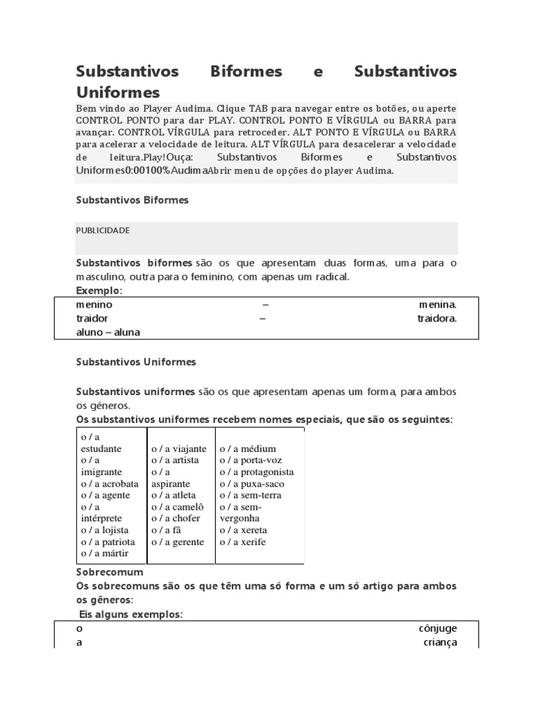 Substantivos Biformes e Substantivos Uniformes | PDF | Plural | Onomástica