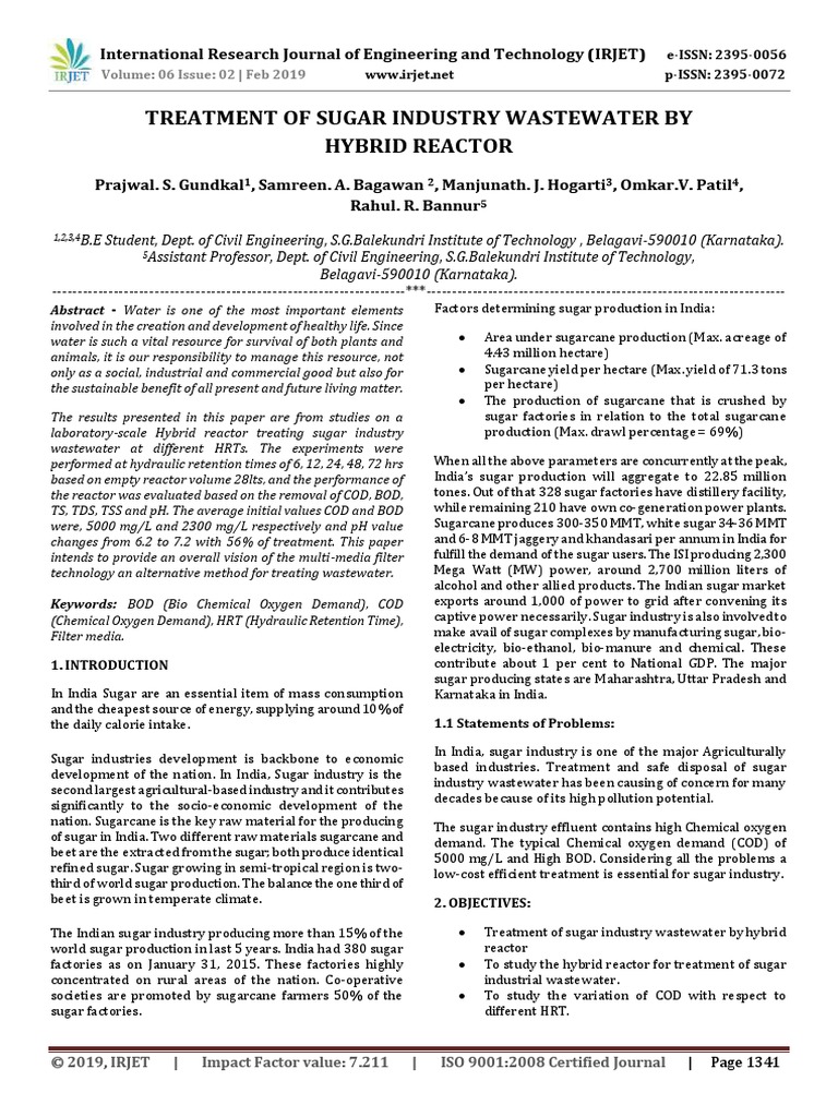 Treatment of Sugar Industry Wastewater | PDF | Sugar | Diet & Nutrition