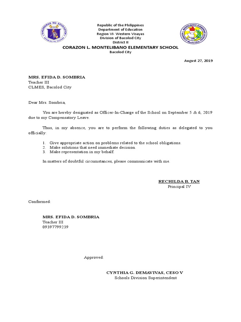 Corazon L. Montelibano Elementary School Mrs. Efida D. Sombria