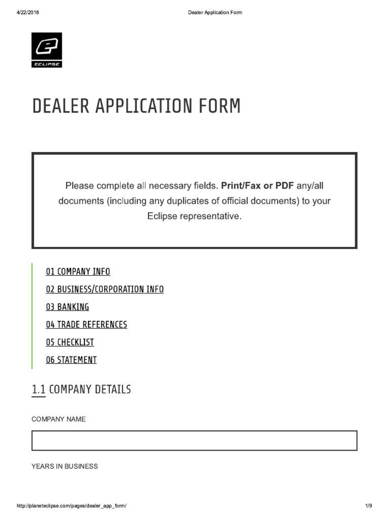 New Dealer Application Form PDF | PDF