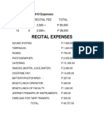Summer Recital 2019 Expenses