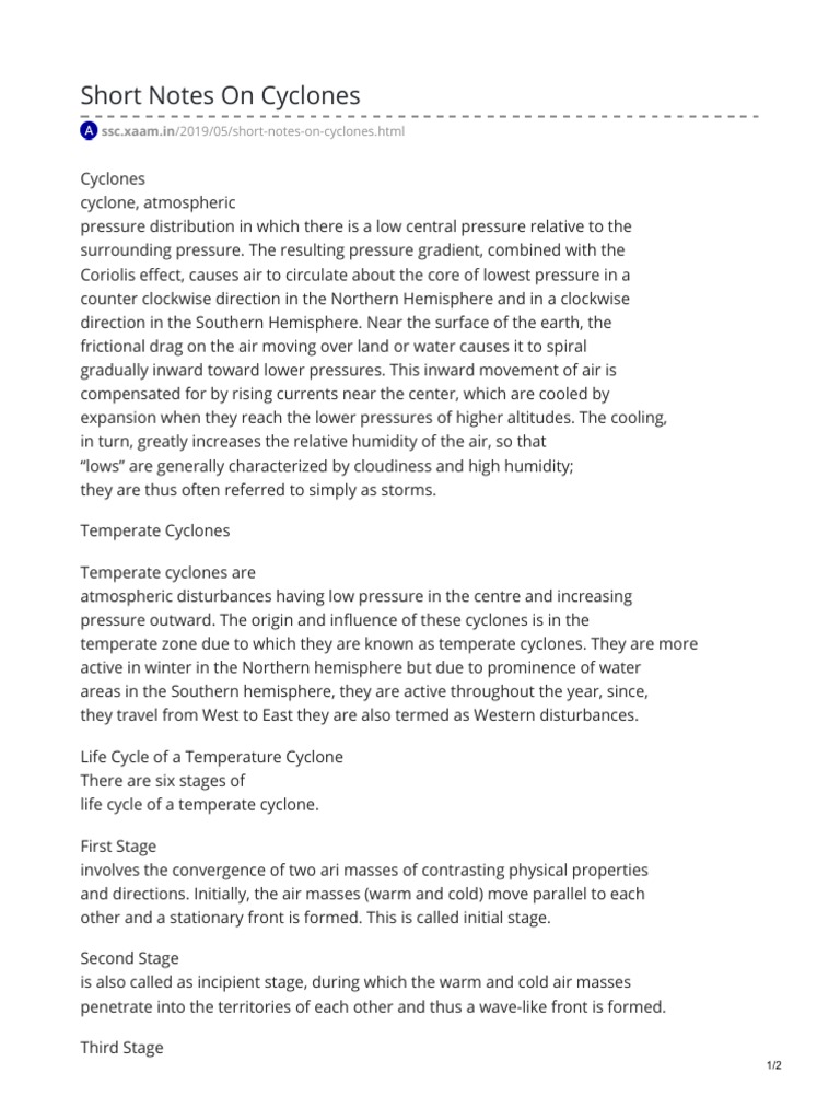 Short Notes on Cyclones | PDF | Cyclone | Tropical Cyclones