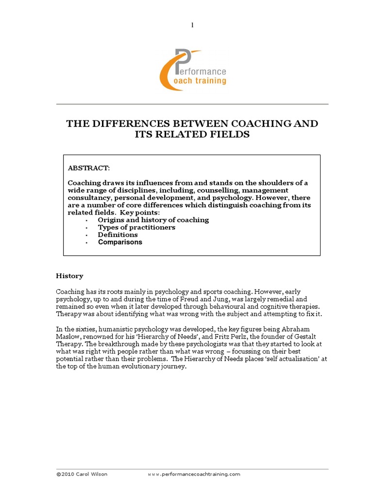 The Differences Between Coaching Mentoring Therapy And Counselling Pdf