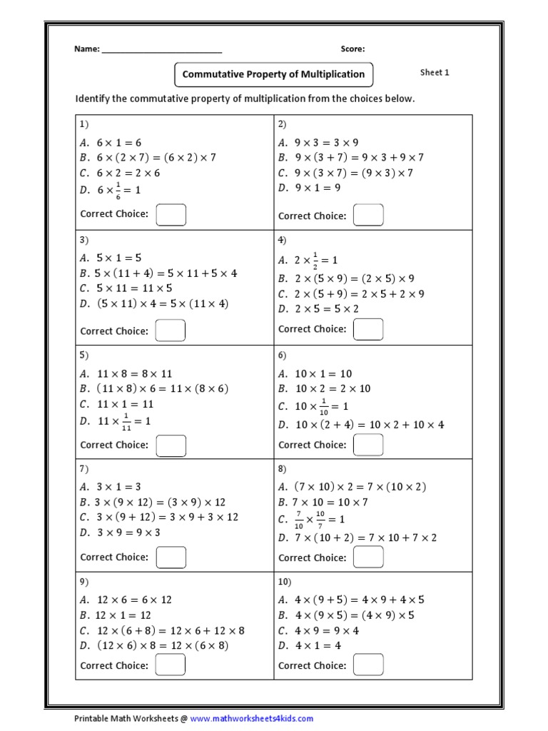 Commutative Property of Multiplication  PDF  Teaching With Regard To Commutative And Associative Properties Worksheet