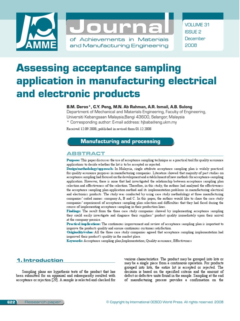 Assessing Acceptance Sampling Application in Manufacturing Electrical ...