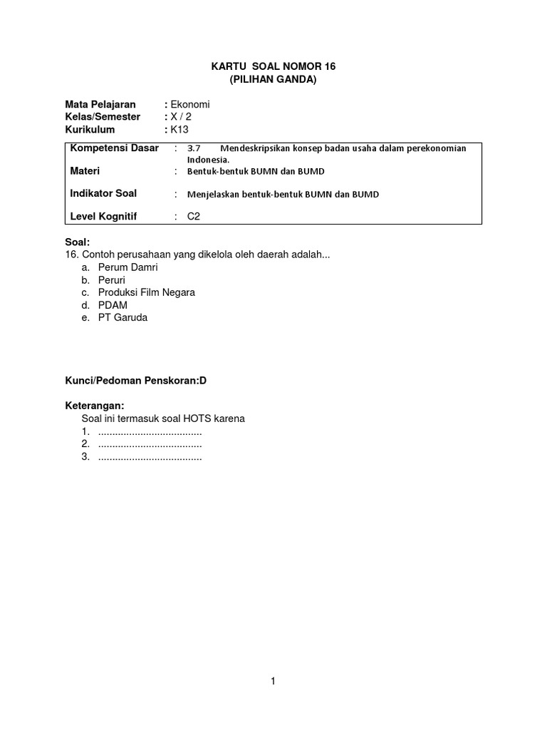 14++ Soal ekonomi kelas 10 semester 2 tentang badan usaha info