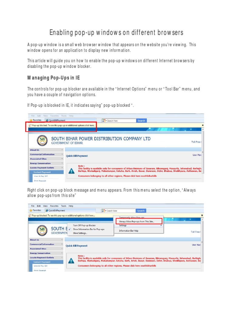 Enable Pop-Ups in Browsers | PDF | Graphical User Interfaces | World ...