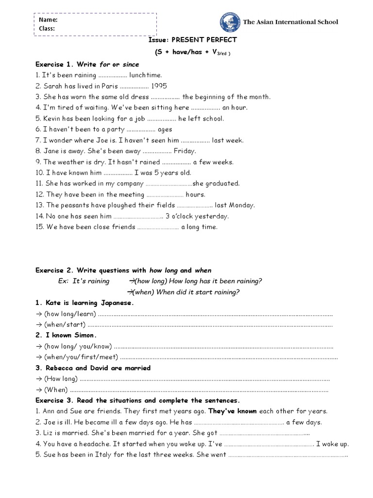 Present Perfect Exercises and Practice | PDF