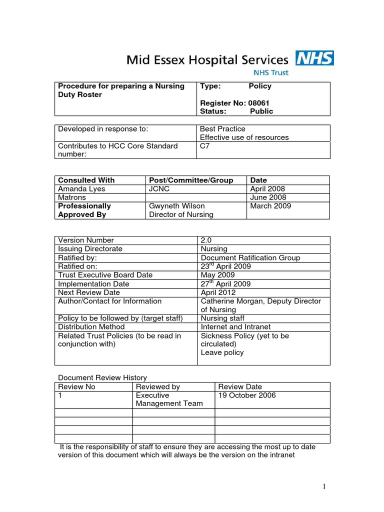 Nursing Duty Roster Preparation Guide | PDF | Nursing | Ratification