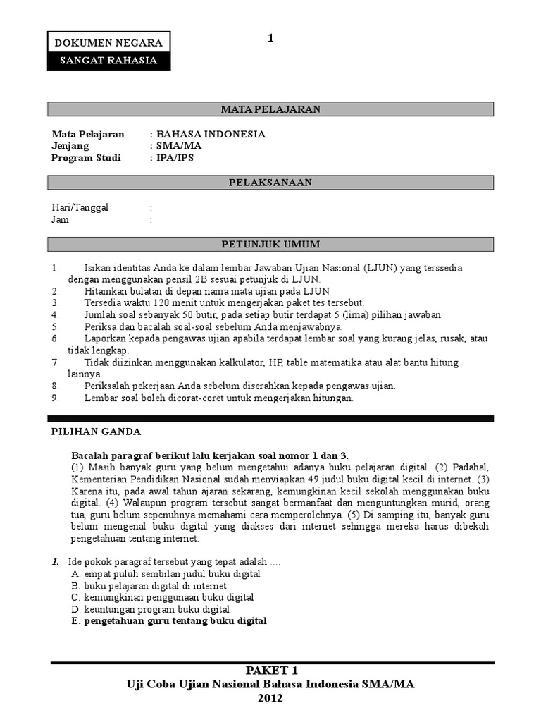 Contoh Soal Bahasa Indonesia