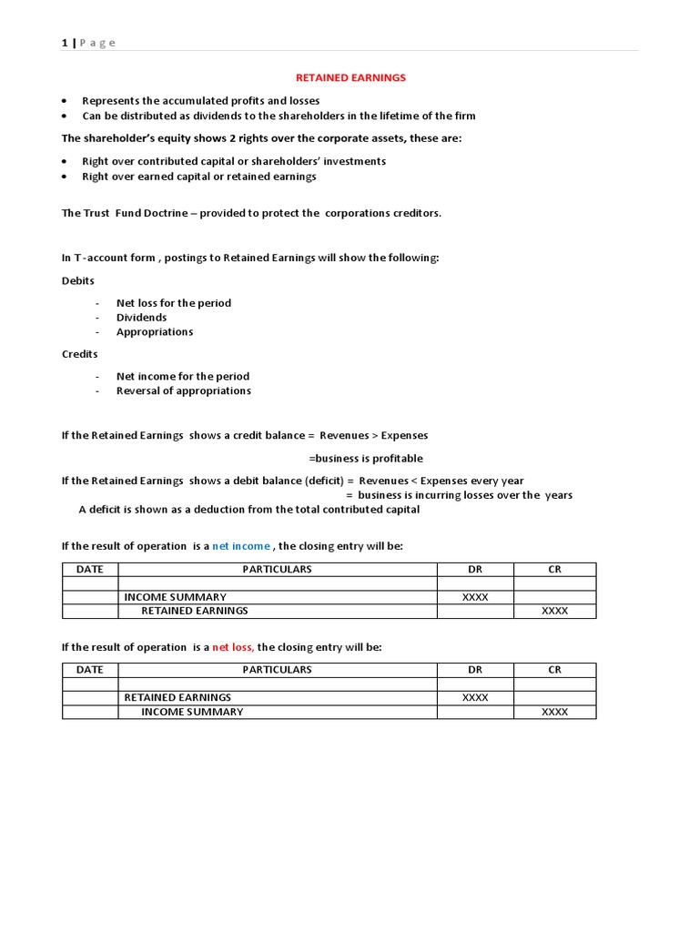 Retained Earnings PDF Dividend Retained Earnings