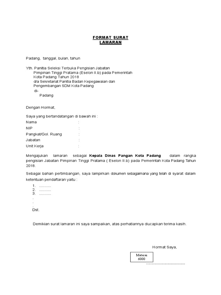 Contoh Surat Lamaran Cpns Kab Siak