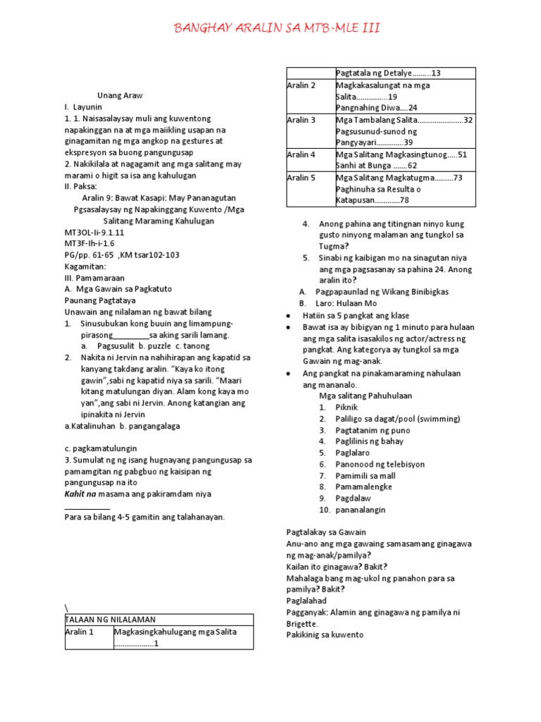 Lesson Plan MTB - MLE III Second Grading B.docx Version 1 | PDF