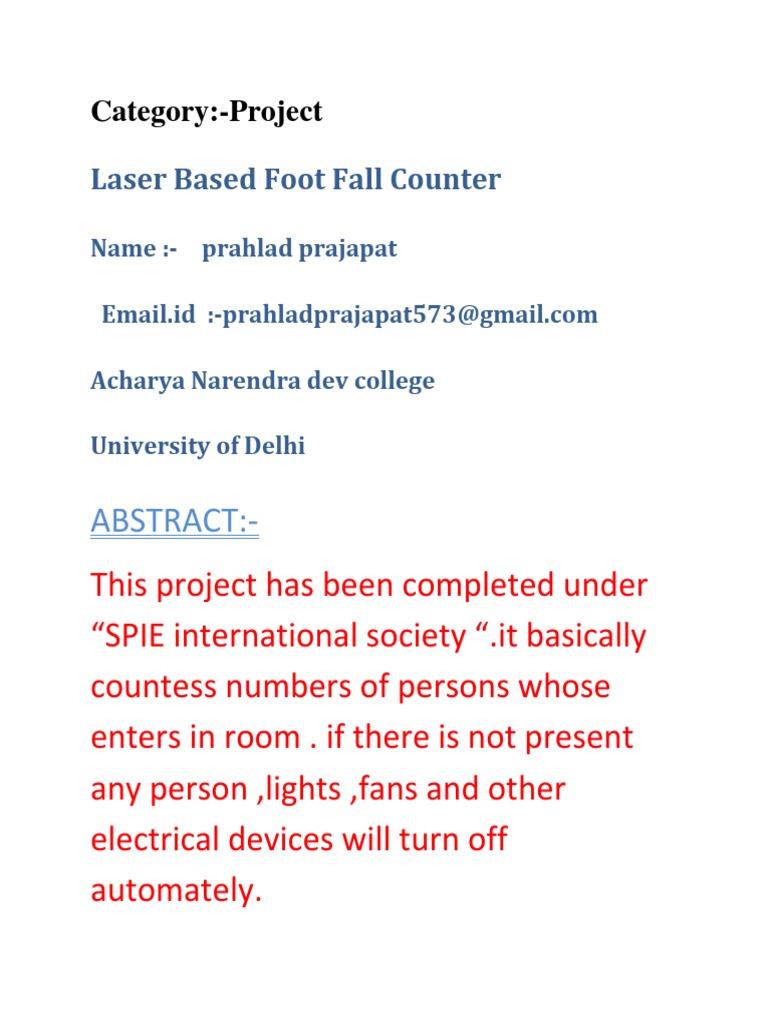 Laser Footfall Counter Project | PDF | Arduino | Band Gap