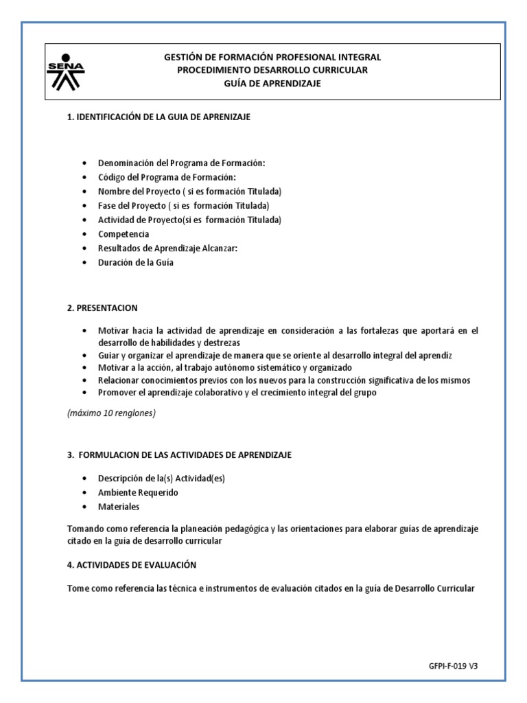 Guía de Aprendizaje SENA GFPI-F-019 | PDF | Evaluación | Aprendizaje