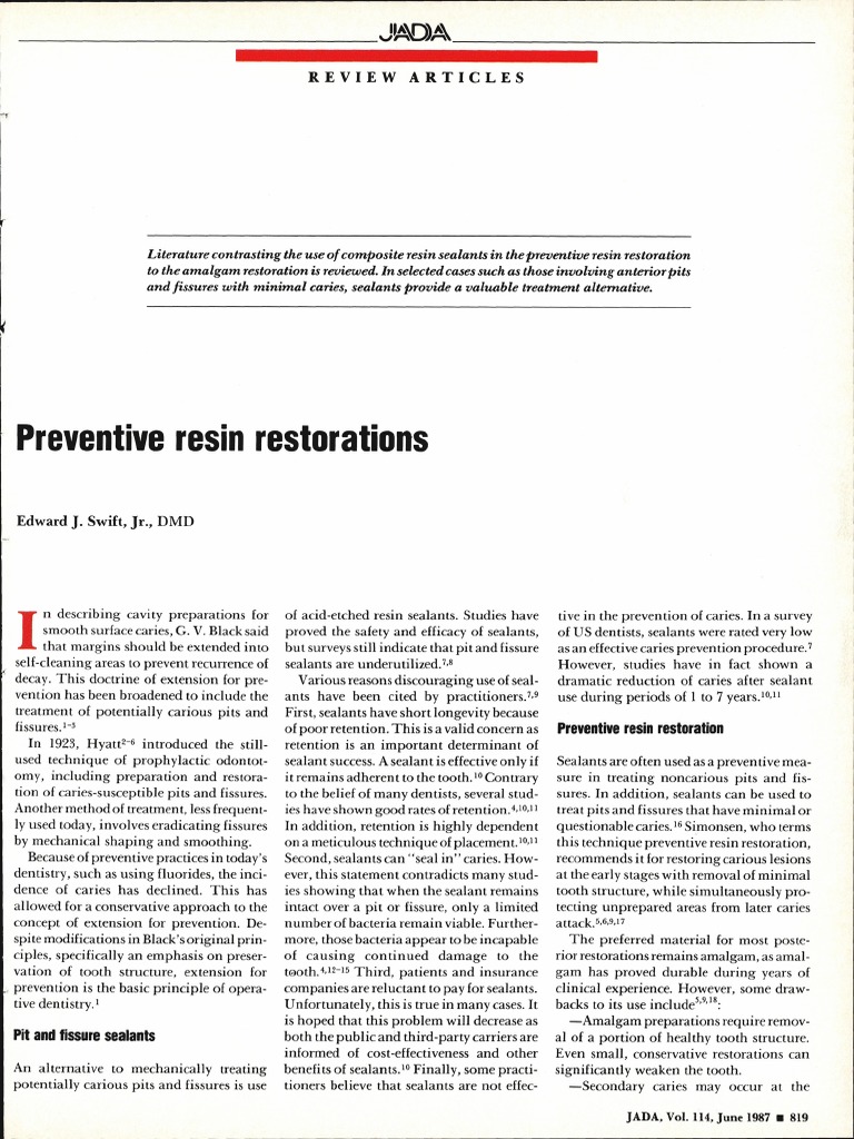 Preventive Resin Restorations Review Articles PDF Mouth Dentistry