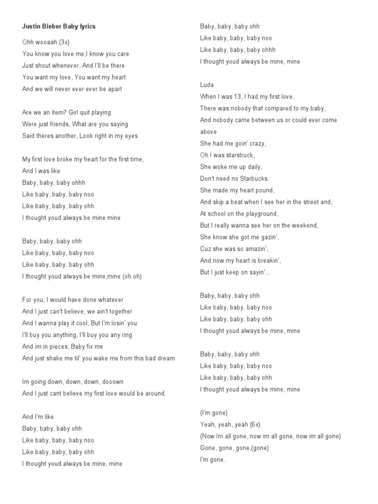 Lagu Justin Bieber Baby Lyrics