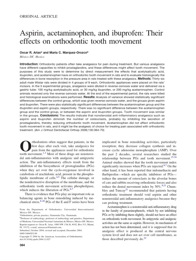 Aspirin, Acetaminophen, and Ibuprofen Their Effects On Orthodontic