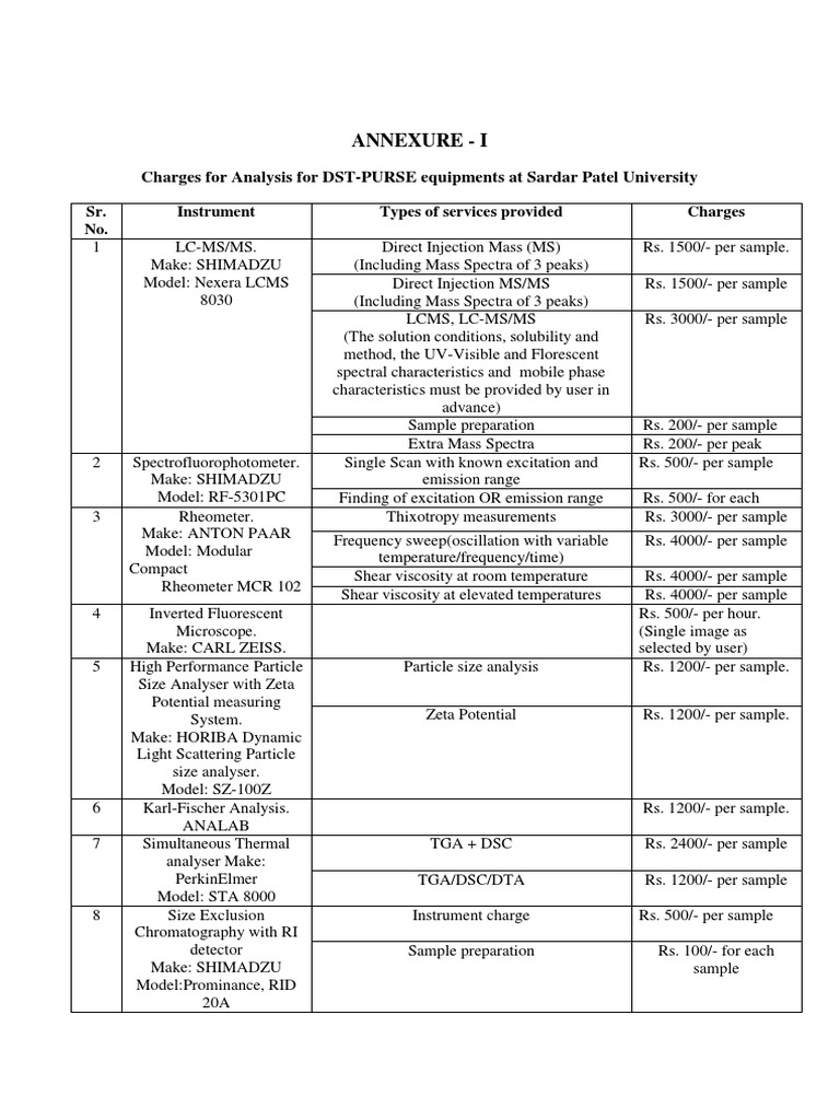 SRM Instrumentation Facility Charges | PDF | Gas Chromatography ...