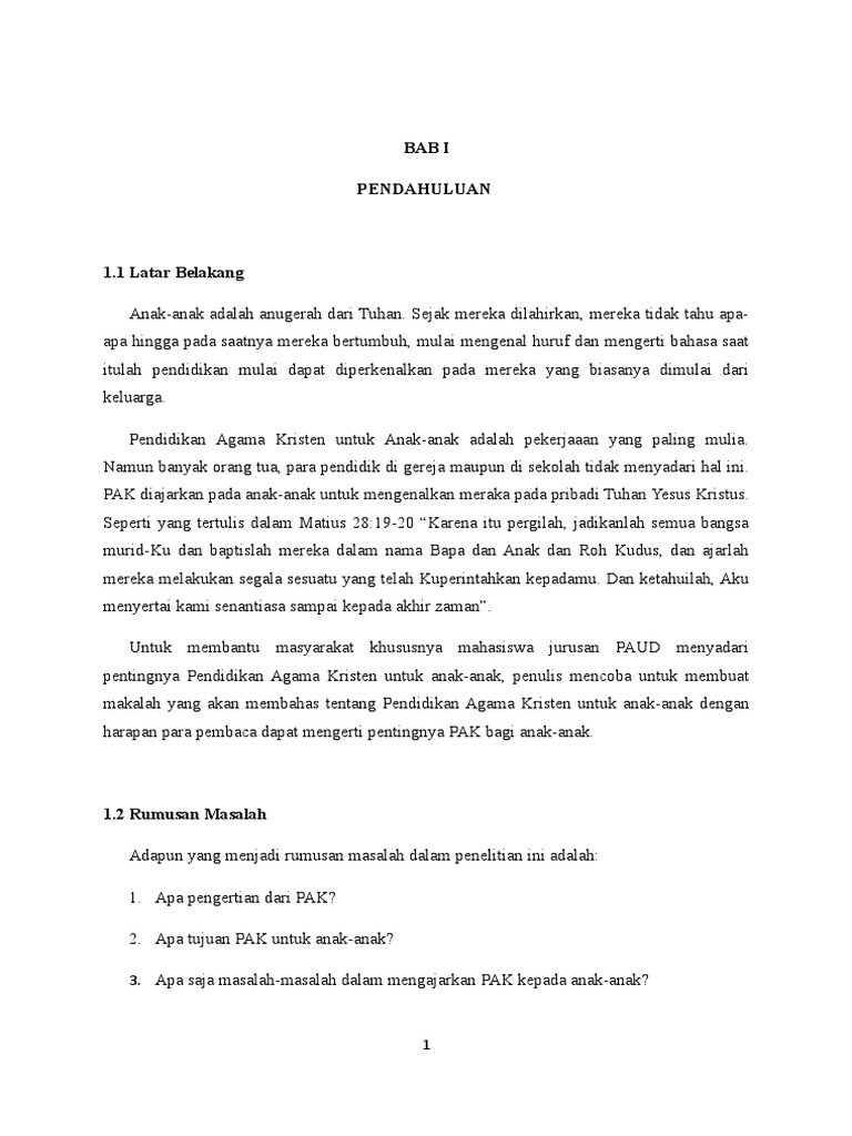 Makalah Pendidikan Agama Kristen Untuk Anak