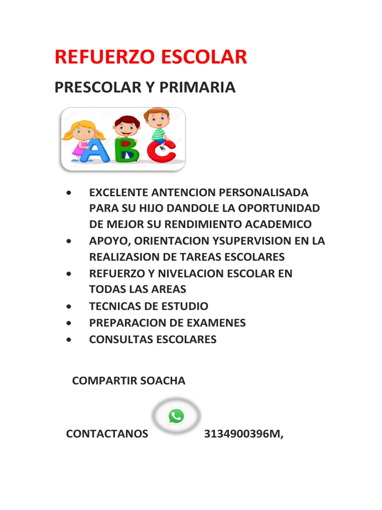 Refuerzo Escolar Prescolar Y Primaria