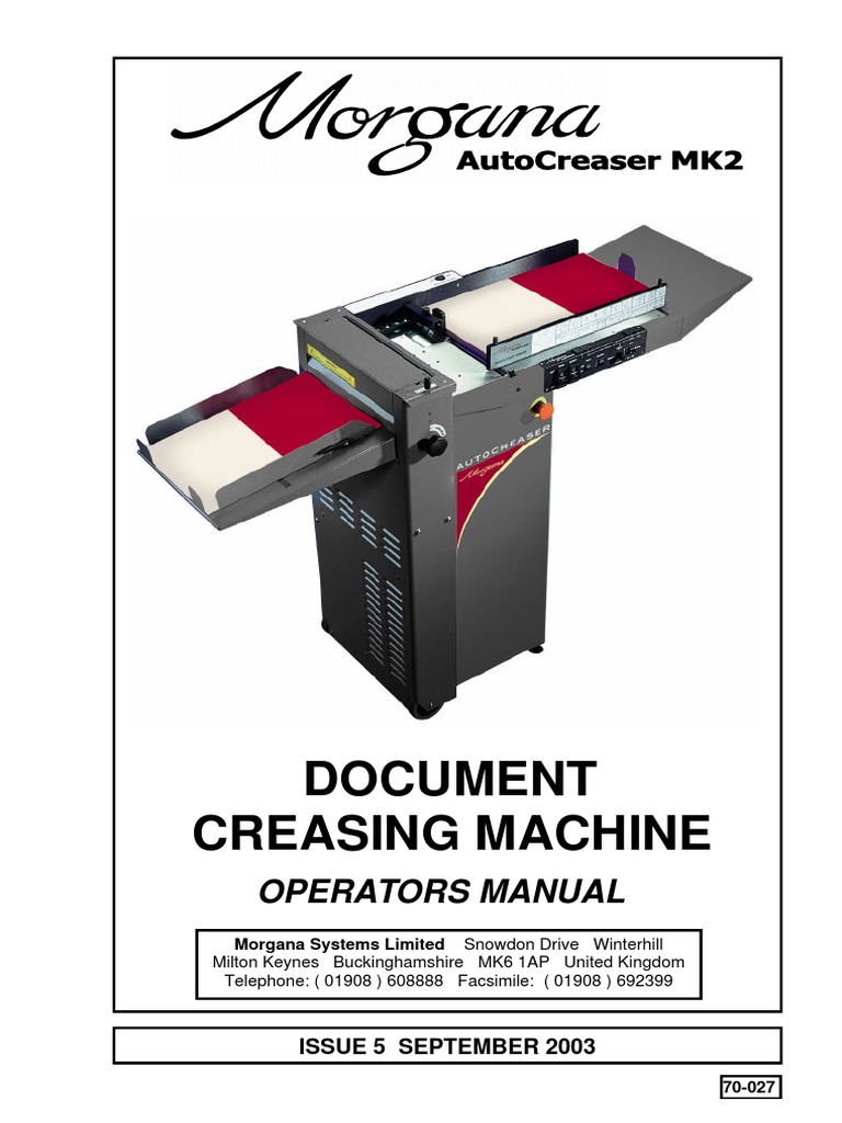 Morgana Autocreaser MK2 Manual | PDF | Switch | Screw