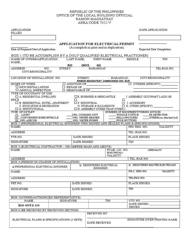 Electrical Permit (Front Page) PDF Electrical Engineering