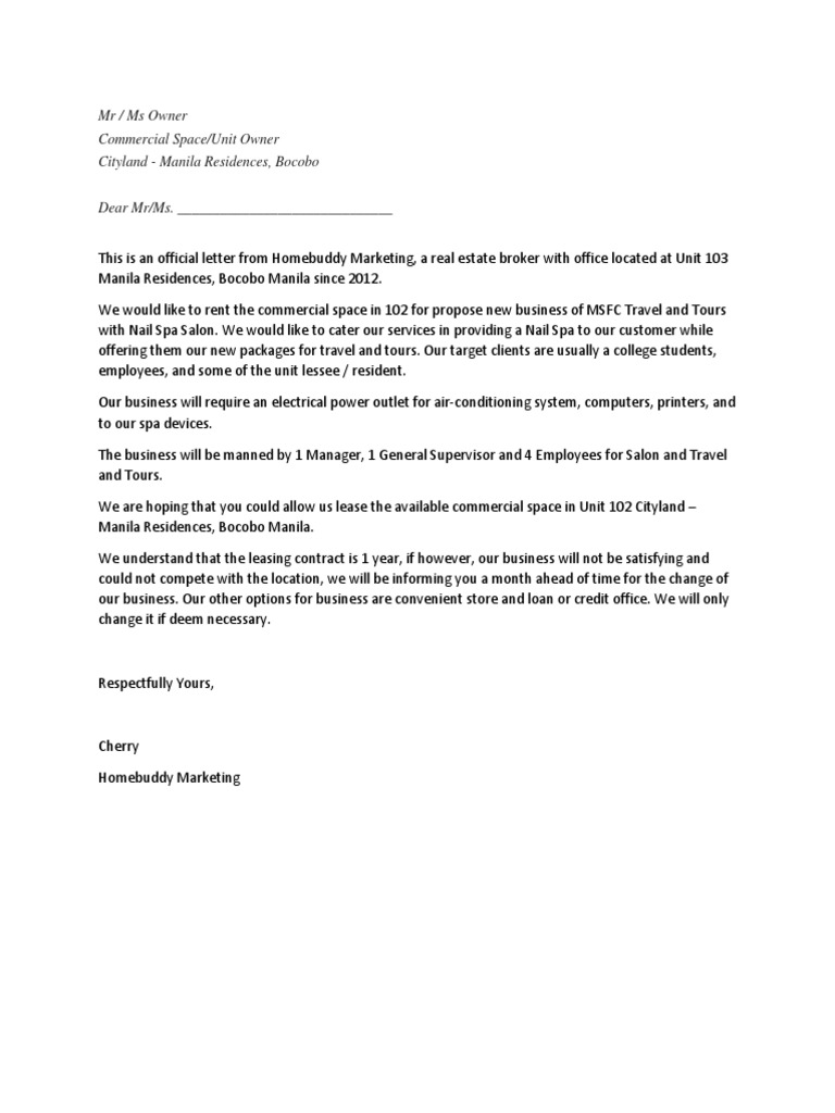Letter of Intent To Lease An Space | PDF