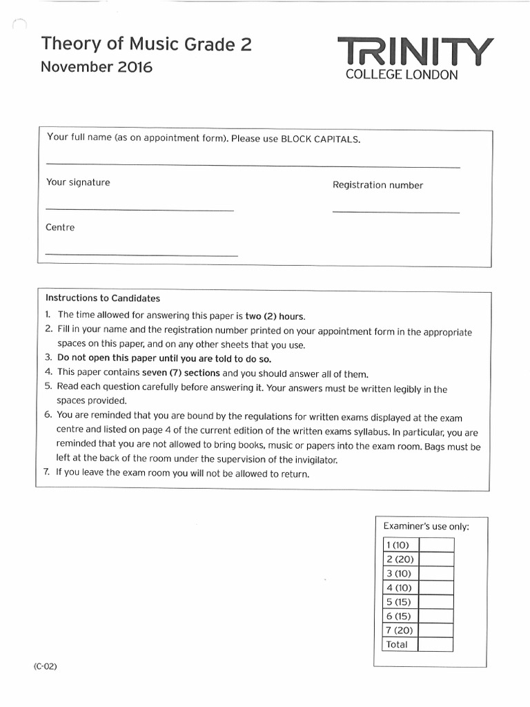 TRINITY GRADE 2 Past Question Nov 16 | PDF