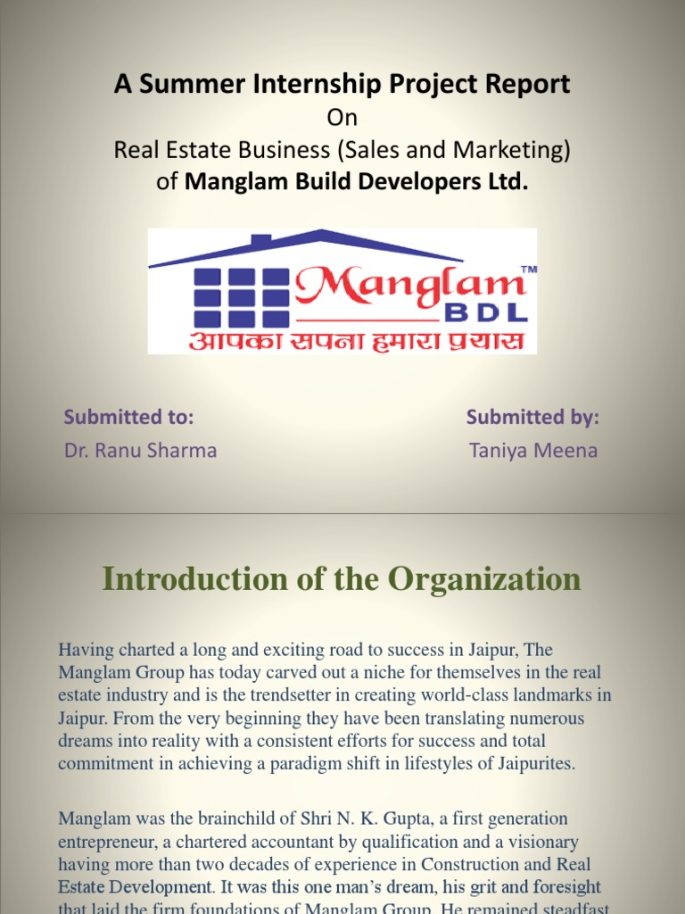 A Summer Internship Project Report On Real Estate Business (Sales and